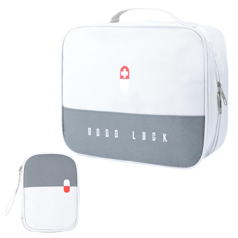 Jukibole Pack of 2 Medicine Bag Large Capacity Medical Emergency Bag Empty Waterproof Medicine Storage Bag Portable Medicine Bag for Home, Office, Travel (Grey), White, simple