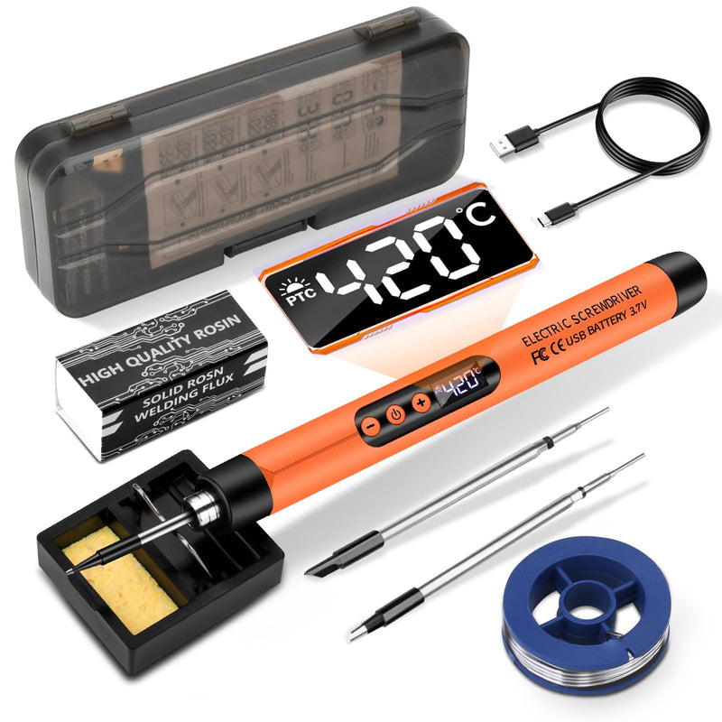 diymore Akku Lötkolben Set, USB Kabelloses Lötkolben Set, 5 Gänge Temperatur Einstellbare 260 ℃-420 ℃, 3 Lötspitzen, Lötdraht, Lötkolben, Lötpaste, Lötkolben Akku Set für Reparatur des Schweißens