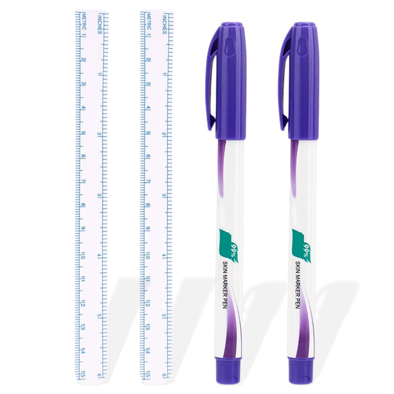 DOKRIN 2 Pcs Skin Markers Tattoo Beauty Markers Positioning Pens with 2 Rulers
