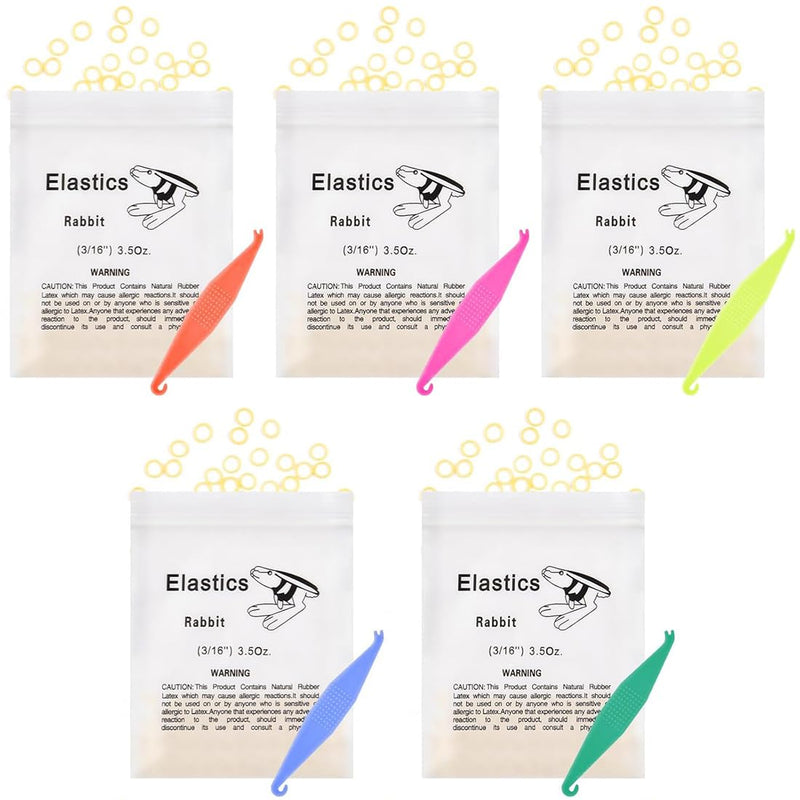 WUSJCOF Pack of 500 Teeth Elastic Bands + 5 Placers, Orthodontic Elastic for Braces, Dental Gaps, Crooked Teeth (Rabbit 3/16 Inches)