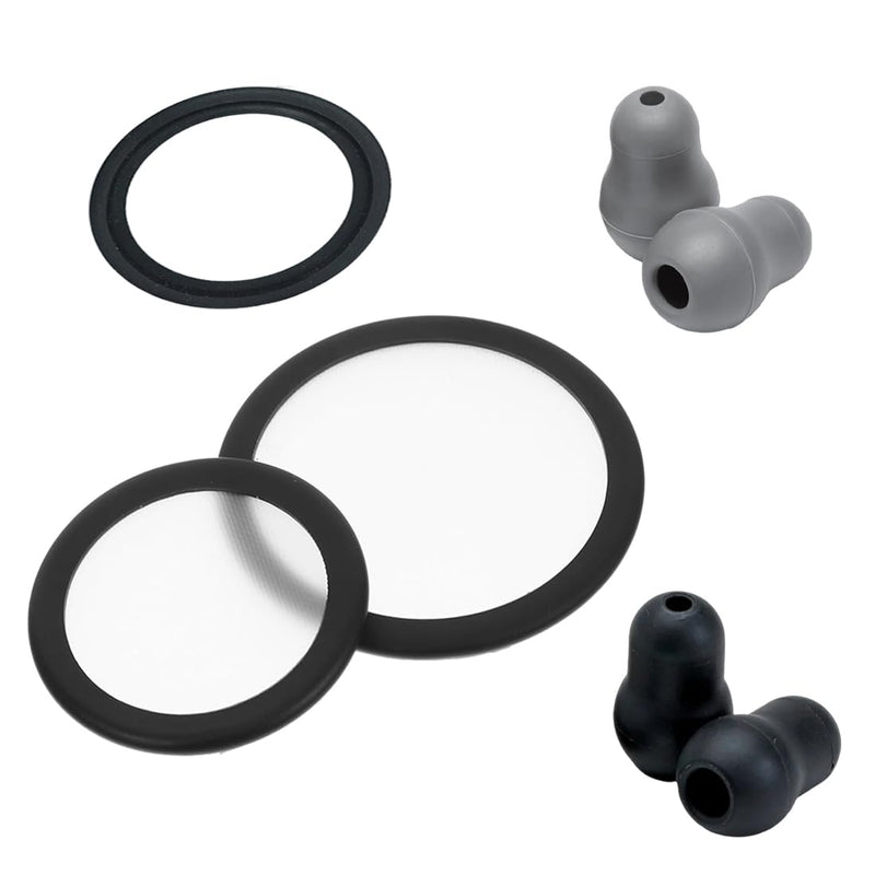 GXGM 1 Set Suitable for Littmann Stethoscope Replacement Parts, Littmann Membrane, Large and Small Suspension Membrane + Non-Slip Ring Set, 2 Pairs of Silicone Stethoscope Earplugs (Black, Grey)