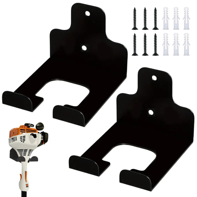 Pack of 2 Brush Cutter Holder, Wall Mount for Grass Trimmer, Garden Power Tool Hanger, with Matching Screws, for Garage Trimmer, Garden Tools - Black