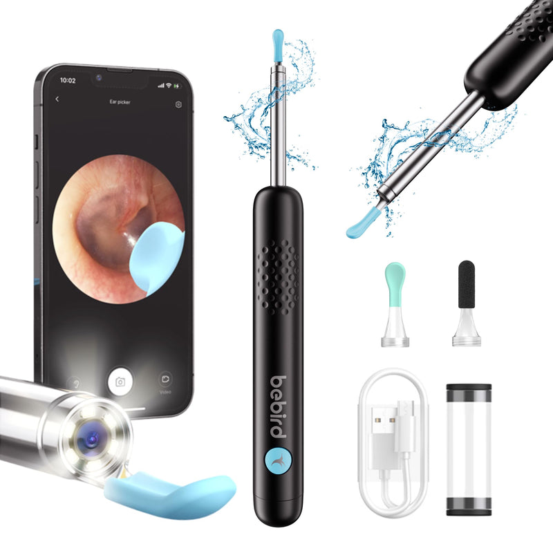 BebirdPro Ear Wax Remover Otoscope R1, 1080P HD Ear Cleaner with Camera, Otoscope with Light, Wide Angle Otoscope IP67 Waterproof Ear Cleaner for Adults, Children, iOS, Android black