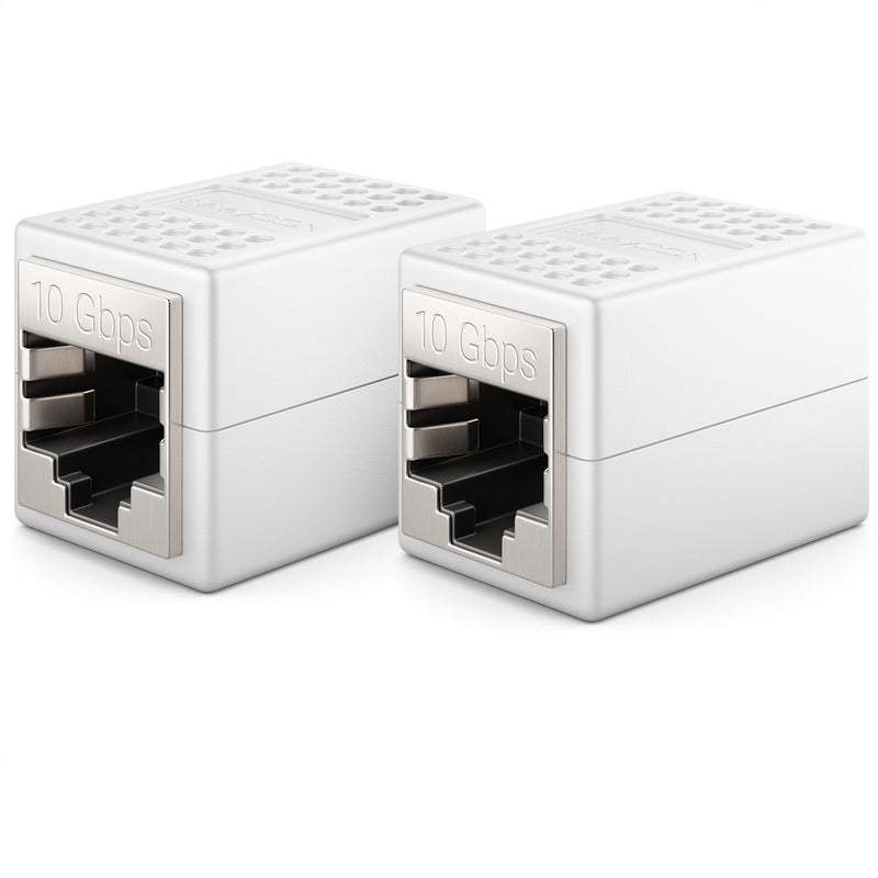 deleyCON LAN Cable Extension RJ45 Coupling (10 Gbit/s) Connector for Cat8/Cat7/Cat6/Cat5 Ethernet Cable Patch Cable Network Adapter 10 Gigabit POE - Pack of 2 - White 2 Stück