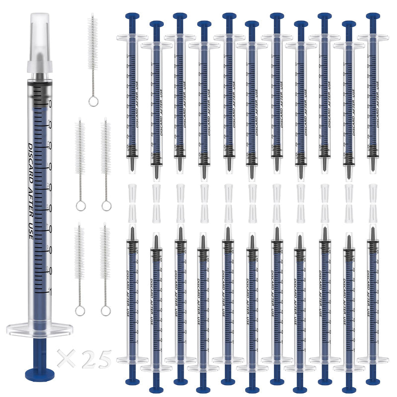 Pack of 25 1 ml Syringes, Plastic Syringes with Caps Individual Packaging, No Needle Syringe with Measurement, Colostrum Syringe for Laboratory, Pet Feeding, Plant Watering, Liquid Measurement (25, 1 1ml