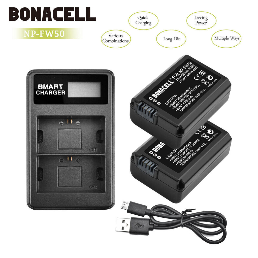 Replacement Sony NP-FW50 Battery and Dual Charger Compatible for Sony Alpha A6000, A6500, A6300, A6400, A7, A7II, A7RII, A7SII, A7S, A7S2, A7R, A7R2, A55, A5100, RX10 Camera