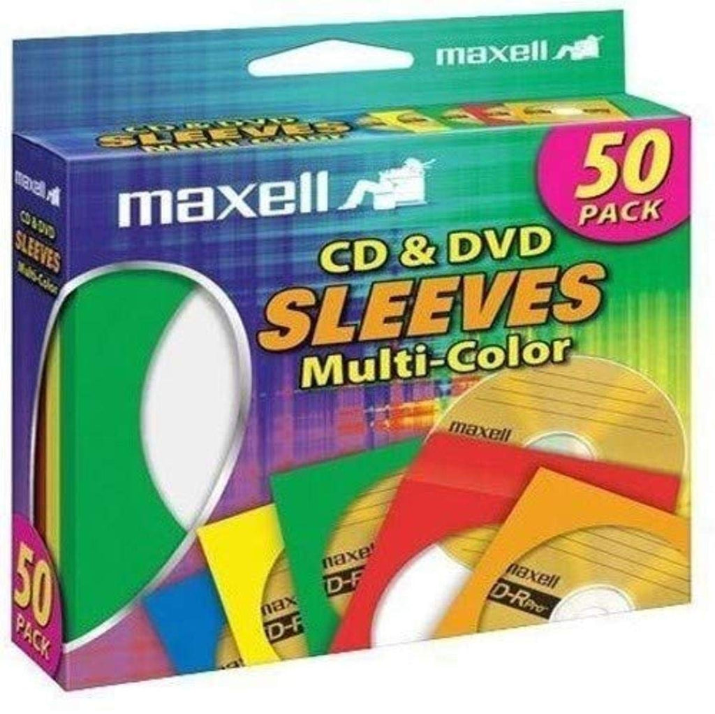 Maxell 190134 CD & DVD Paper Storage Envelope Sleeves with Clear Plastic Windows Multi-Color 50 Pack (Paper) 50pk Disc Cases Mulit-color
