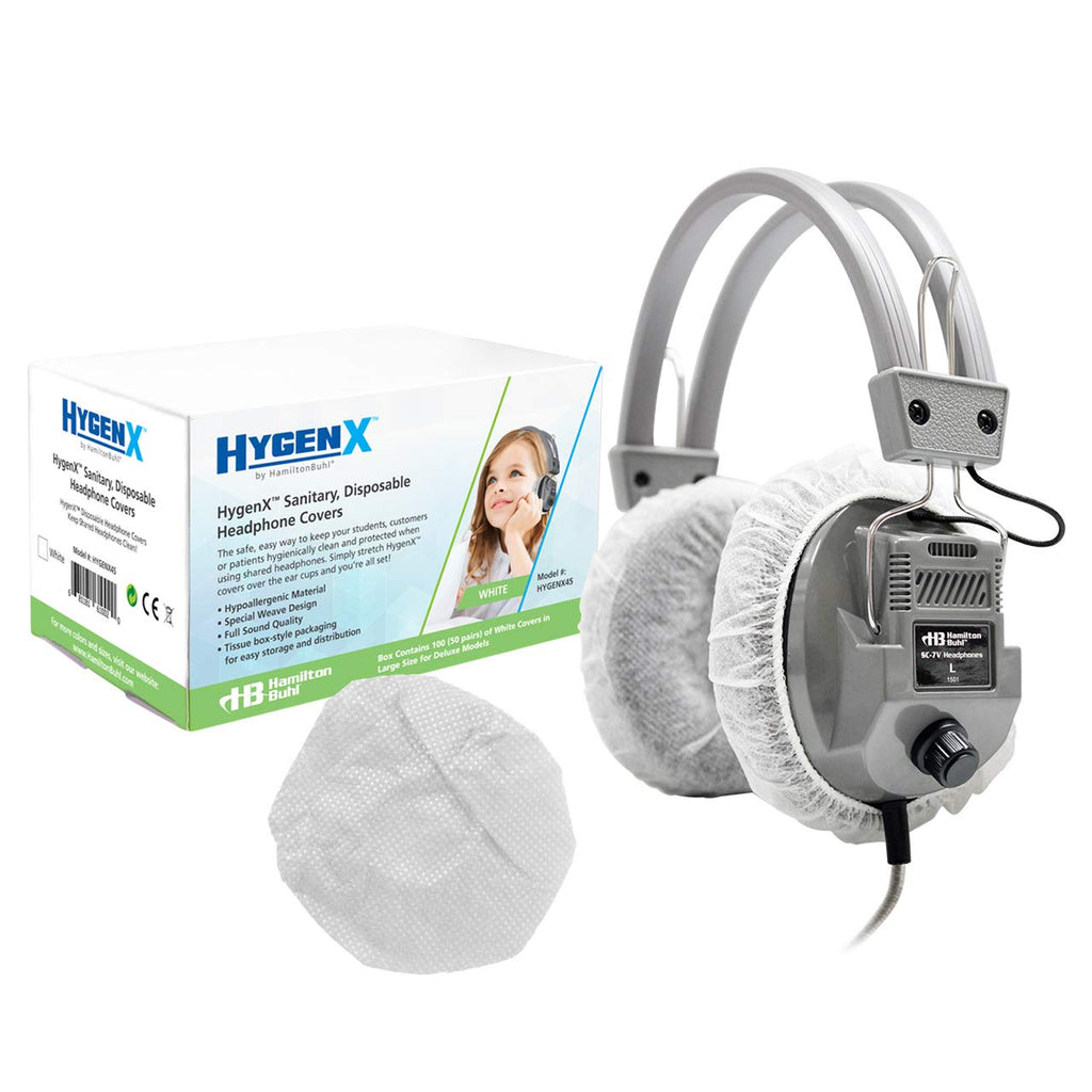 HamiltonBuhl - HECHYGENX45 HygenX Sanitary Ear Cushion Covers for Over-Ear Headphones & Headsets - 50 Pair 6" x 4.5" x 4.5" White