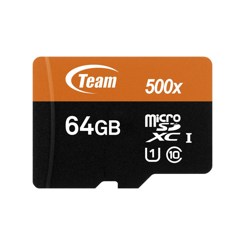 Team 64GB microSDXC UHS-I/U1 Class 10 Memory Card with Adapter, Speed Up to 80MB/s (TUSDX64GUHS03)