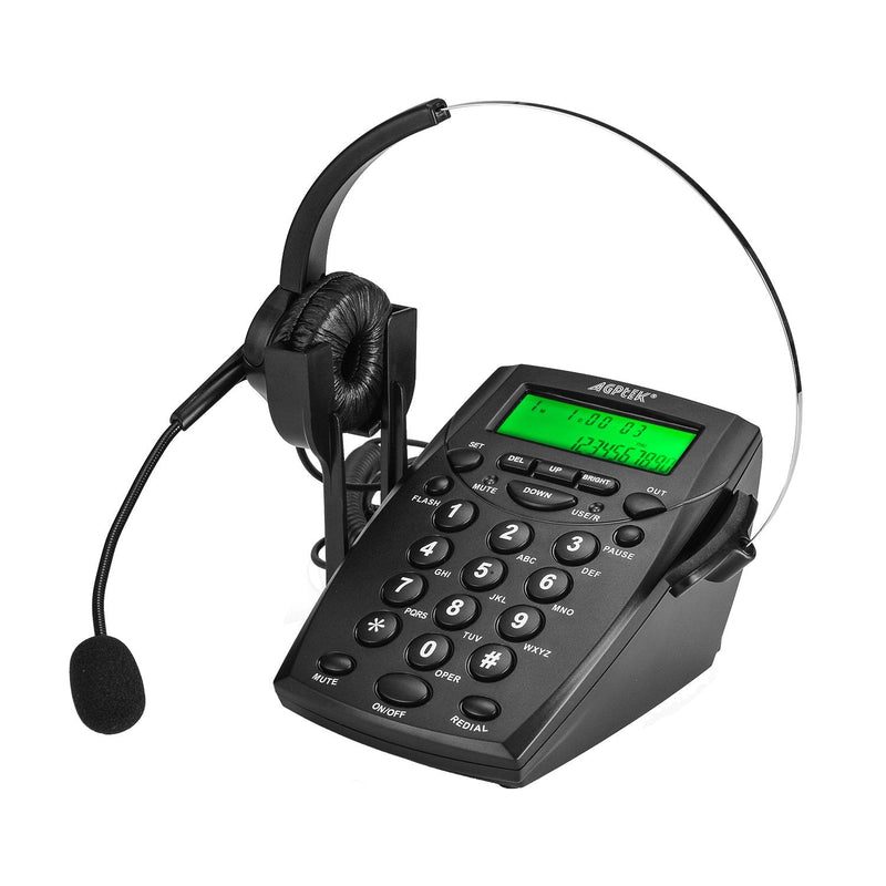 AGPtek® Handsfree Call Center Dialpad Corded Telephone #HA0021 with Monaural Headset Headphones Tone Dial Key Pad & REDIAL- 1 Year Warranty Keypad headset