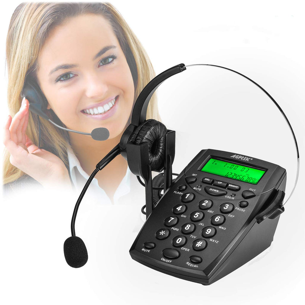 AGPTEK® Call Center Dialpad Headset Telephone with Tone Dial Key Pad & REDIAL Black