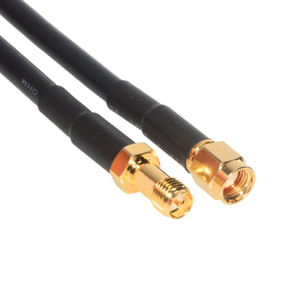 Amphenol CO-058SMAMFRP-003 RP-SMA Coaxial Extension Cable, 50 Ohm, Male to Female, 3', Black