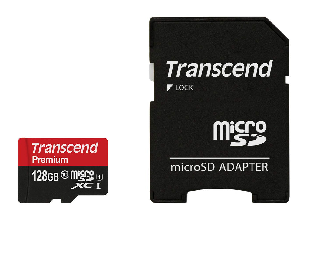 Transcend 128GB MicroSDXC Class10 UHS-1 Memory Card with Adapter 45 MB/s (TS128GUSDU1)