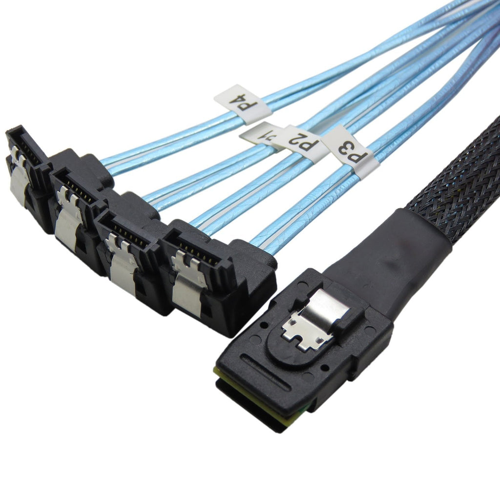 CableDeconn 18' Mini SAS 36P SFF-8087 To 4 SATA 7Pin 90 Degrees Target Hard Disk Data Cable 0.5M (H0304)