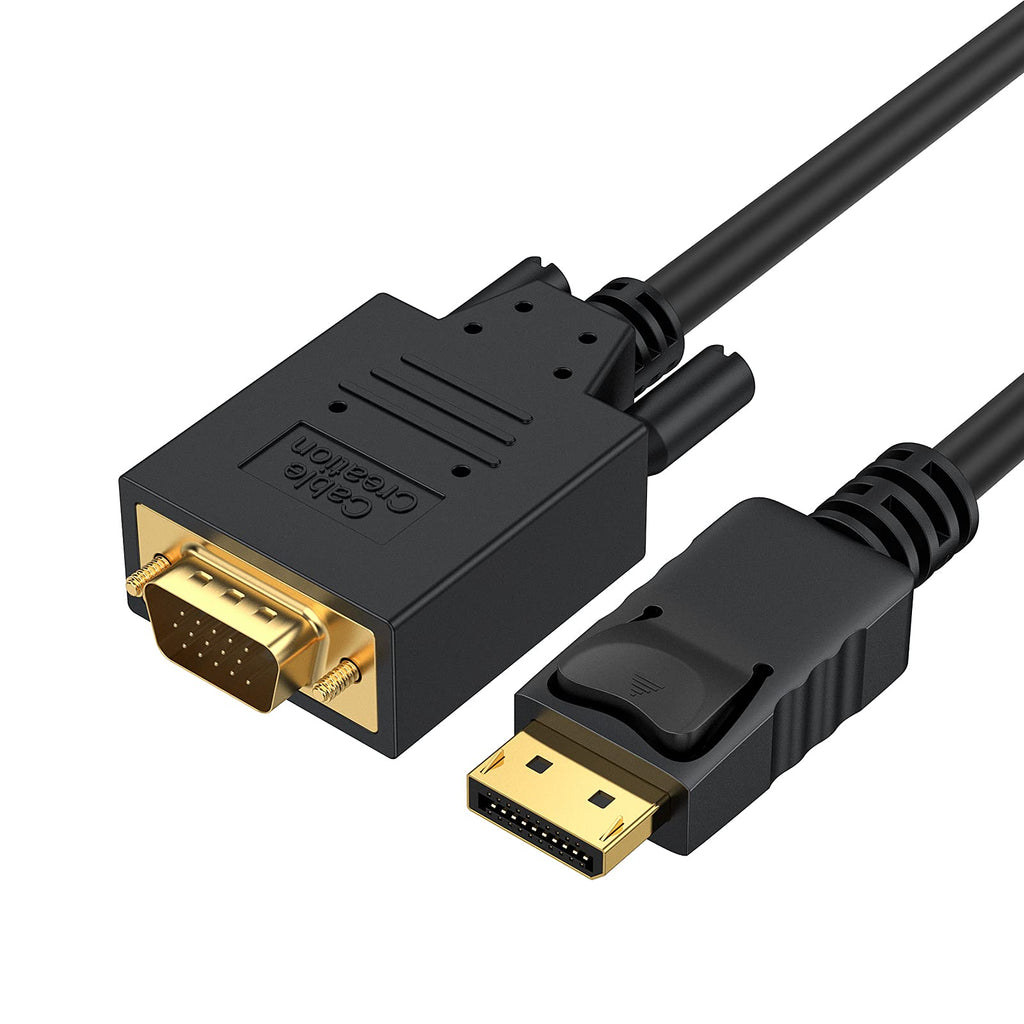 CableCreation Displayport to VGA Cable 6FT, Displayport to VGA Adapter Gold Plated 1080P@60Hz, Standard DP Male to VGA Male Cable, Compatible with Laptop, PC, TV, Projector, Black 6FT-1PACK ABS
