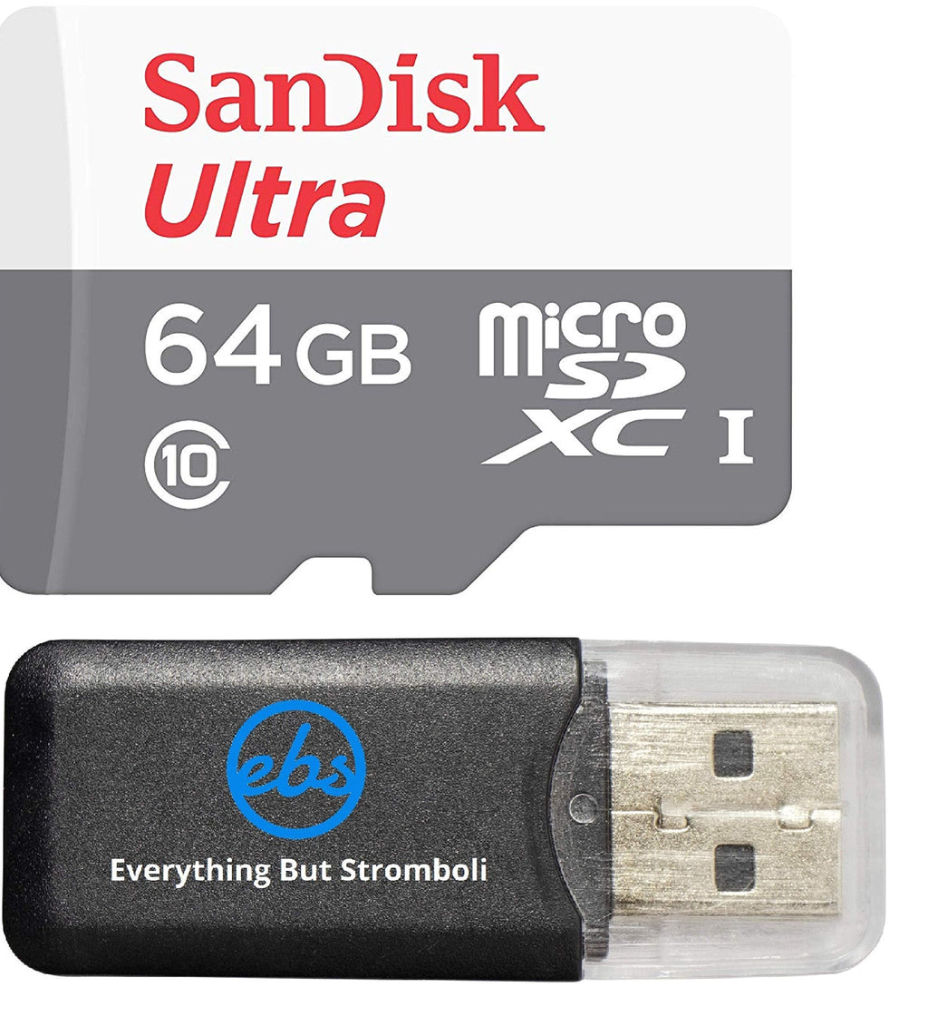 Sandisk Micro SDXC Ultra Memory Card MicroSD TF Flash 64GB 64G Class 10 works with Samsung GALAXY S5 S4 & S3 with Everything But Stromboli Memory Card Reader