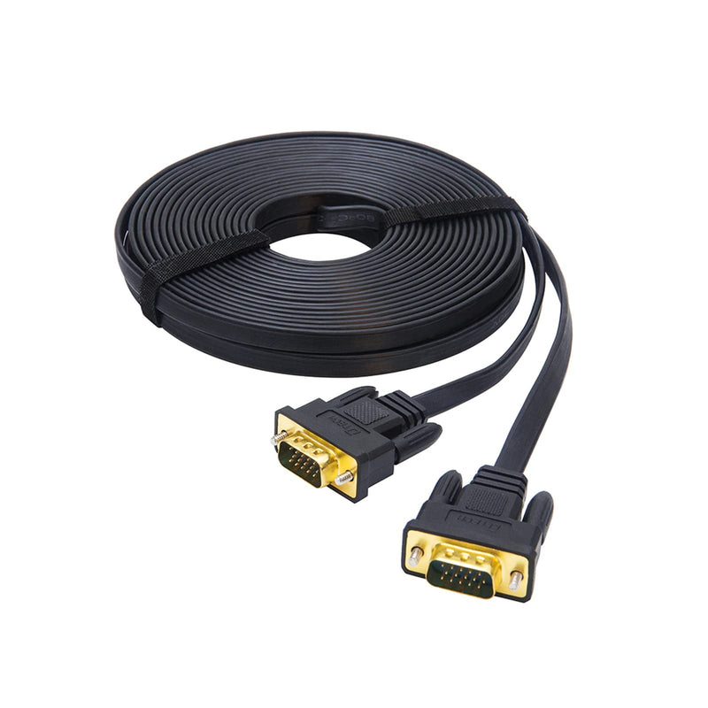 DTech 5M Ultra Thin Flat Type Computer Monitor VGA Cable Standard 15 Pin Male to Male Connector SVGA Wire 16 Feet - Black 16ft