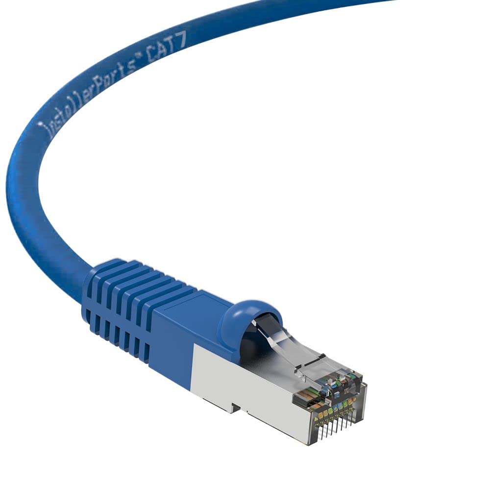 InstallerParts Ethernet Cable CAT7 Cable Shielded (SSTP) Booted 60 FT - Blue - Professional Series - 10Gigabit/Sec Network/High Speed Internet Cable, 600MHZ 60 Feet