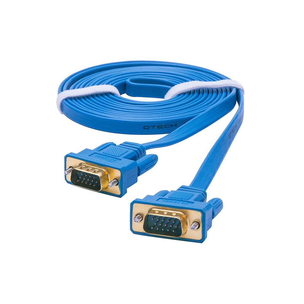 DTech Ultra Slim Flat Computer Monitor VGA Cable 15 Feet Male to Male Connector Wire - Blue - 5m 16ft