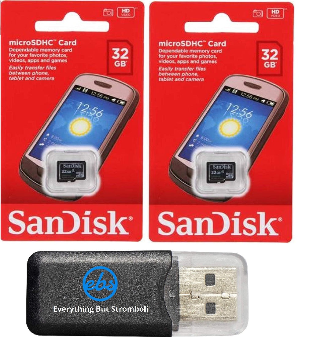 SanDisk 32GB MicroSD HC Flash Memory Card (2 Pack) Class 4 Bundle with (1) Everything But Stromboli MicroSD Card Reader