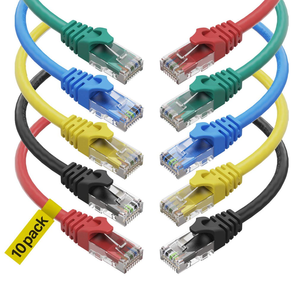 Cat6 Ethernet Cable - 6 ft 10-Pack (1.8m) Cat 6 RJ45, LAN, Utp, Network, Patch, Internet Cable - 6 feet Multi-Color