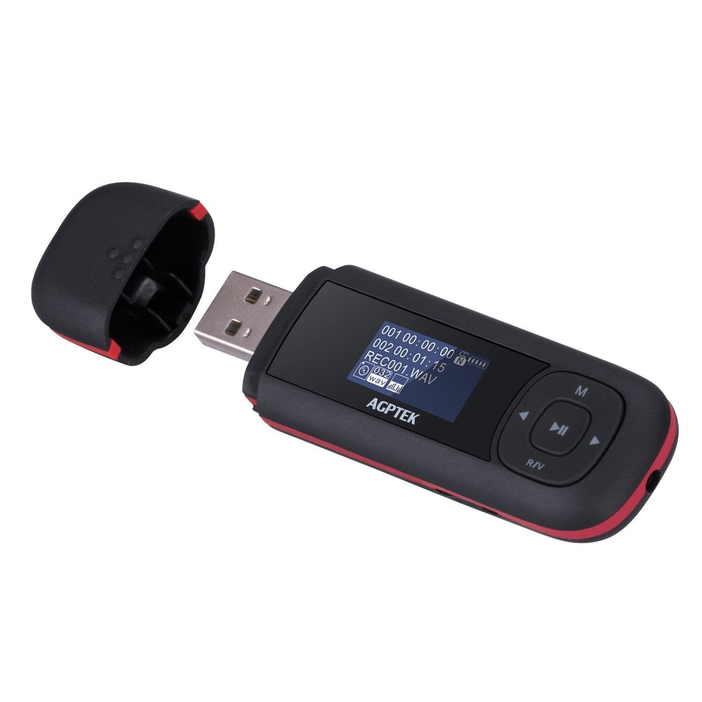 AGPTEK U3 USB Stick Mp3 Player, 8GB Music Player Supports Replaceable AAA Battery, Recording, FM Radio, Expandable Up to 64GB, Black U3 8GB