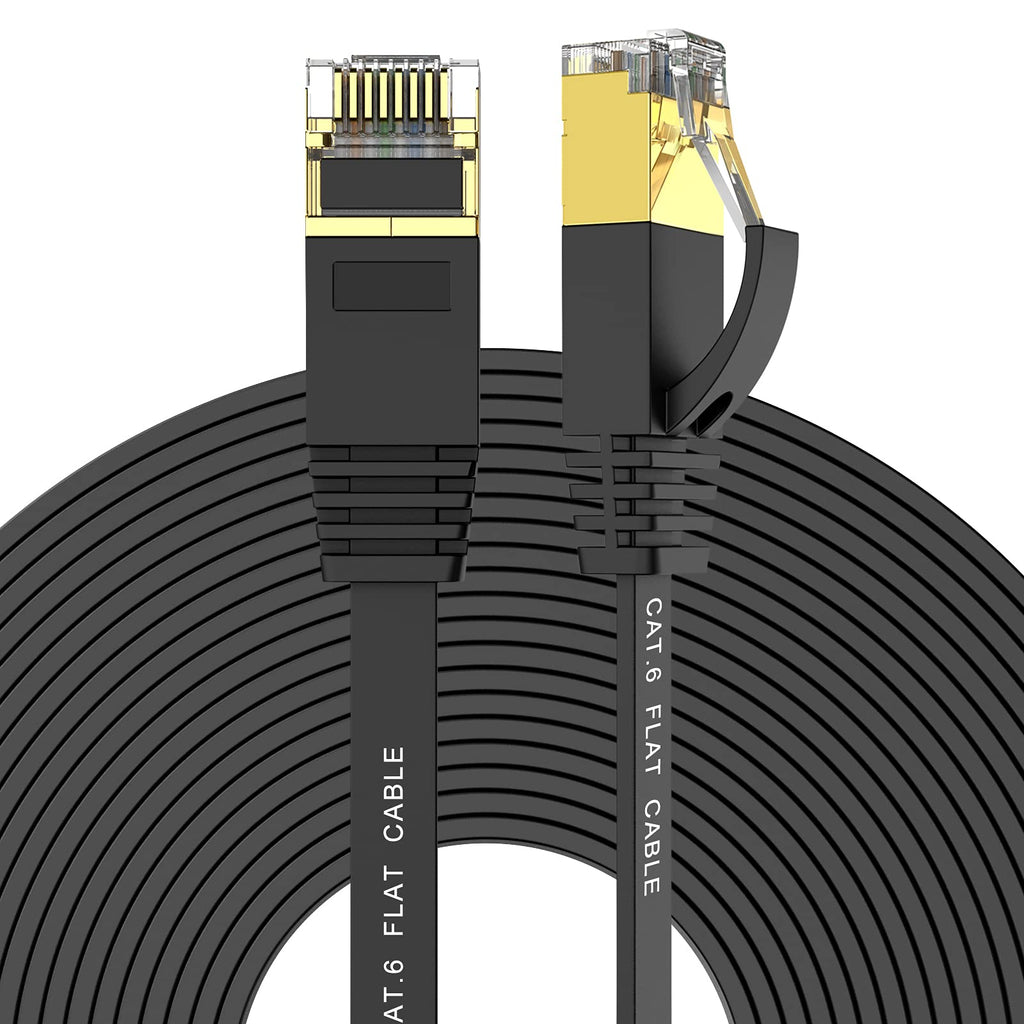 Ercielook Cat 6 Ethernet Cable 100 ft High Speed, Black Flat Internet Network Cable with Rj45 Connectors, Faster Than Cat5e Cat5