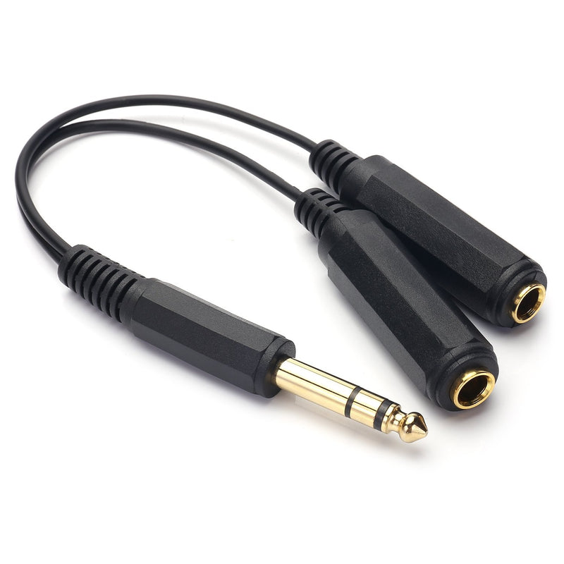 SiYear 6.35mm 1/4 inch Male Plug Stereo to 2 Dual 1/4 "TRS Female Jack Connector Audio Speaker Cable, Y Splitter Adapter Cable (20CM / 8Inch) 6.35M-TRS-2x6.35F