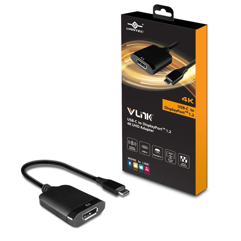 Vantec Vlink USB-C to DisplayPort 1.2 4K/60Hz Video Converter (CB-CU300DP12), Black