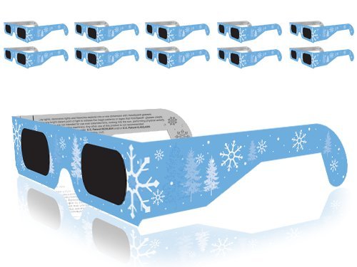 GSM Brands Christmas 3D Glasses - Holiday Specs Transform Lights into Magical Snowflake Image (10 Pack)