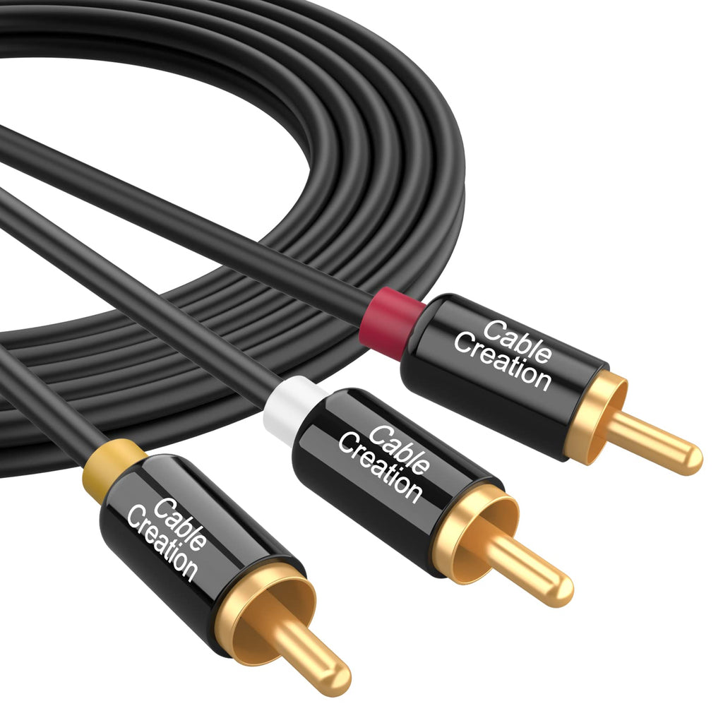 CableCreation Audio Video RCA Cable, 10FT 3RCA to 3RCA Composite AV Cable Compatible with Set-Top Box, Speaker, Amplifier, DVD Player, 24K Gold Plated