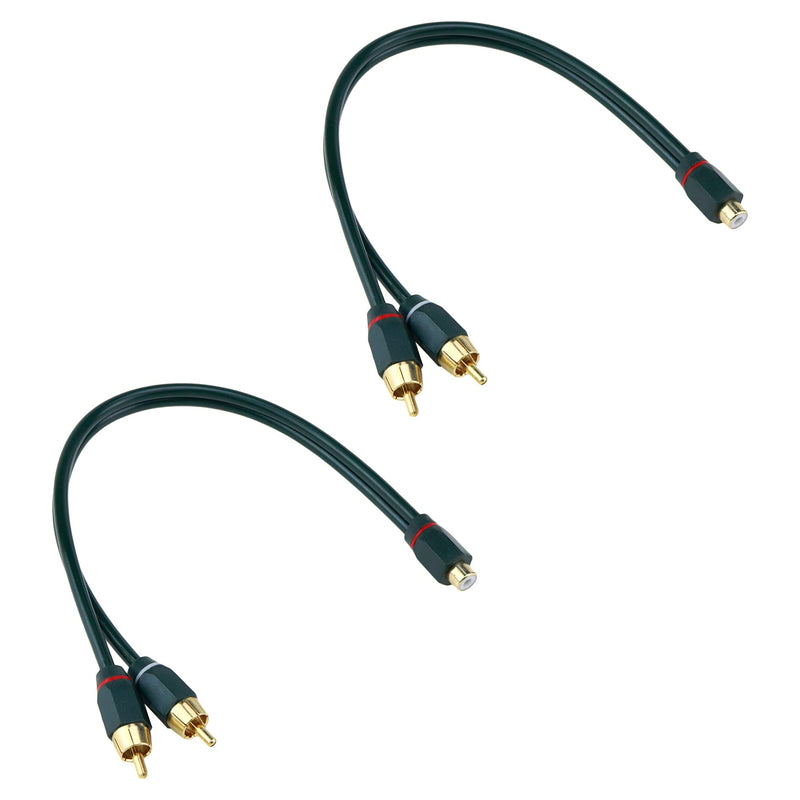 Sydien 2Pcs 12 Inches 1 Female to 2 Male RCA Speaker Splitter Dual Shielded Cablecar Audio RCA Cables Dual RCA Cables 1 Female to 2 Male(2pcs)