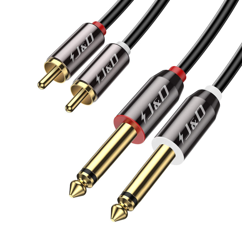 J&D RCA to 1/4 Cable, Dual 1/4 inch TS to Dual RCA Stereo Audio Interconnect Cable, Gold Plated Copper Shell Heavy Duty 2X 6.35mm 1/4 inch Male TS to 2 RCA Male Adapter Cable, 6 Feet
