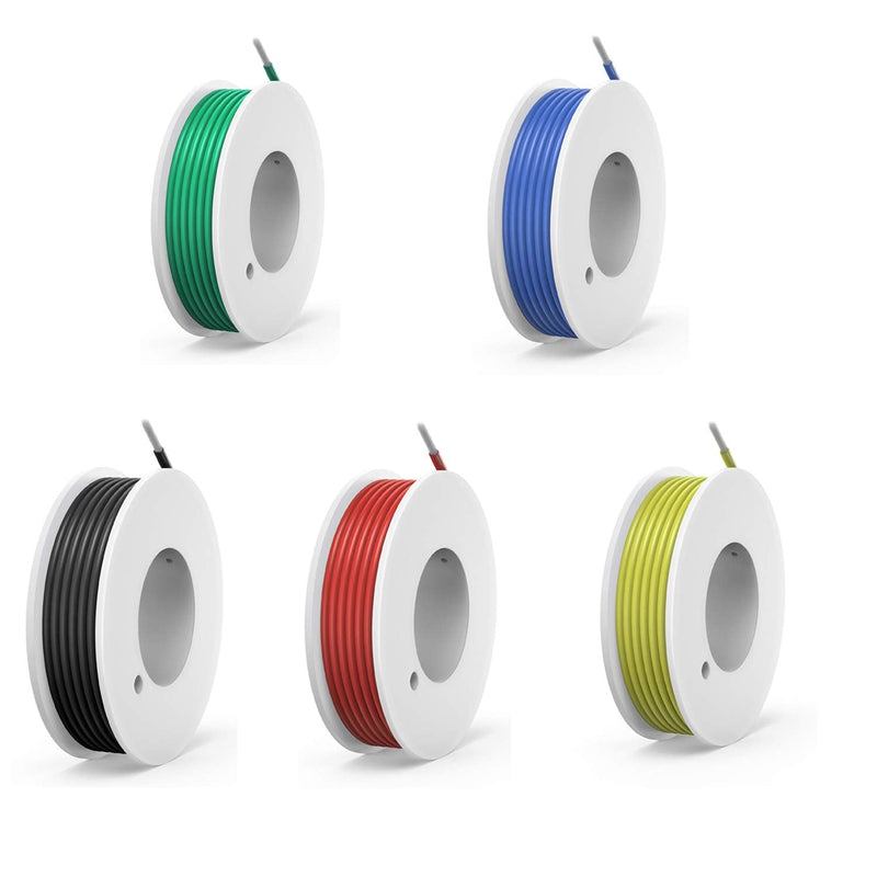 24 awg Silicone Electrical Wire Cable 5 Colors (30ft Each) 24Gauge Hookup Wires kit Stranded Tinned Copper Wire Flexible and Soft for DIY 24awg-Stranded