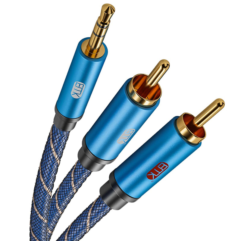 EMK 3.5mm Aux to RCA Stereo Splitter Cable[Nylon Braided,Durable and Flexible] Audio Y Adapter Cable - Top Blue Series (10Feet/3M) 10Feet/3M