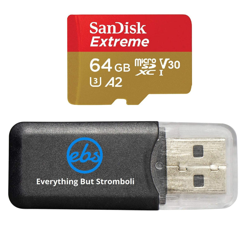 SanDisk 64GB Micro SDXC Memory Card Extreme Works with GoPro Hero 7 Black, Silver, Hero7 White UHS-1 U3 A2 with (1) Everything But Stromboli (TM) Micro Card Reader