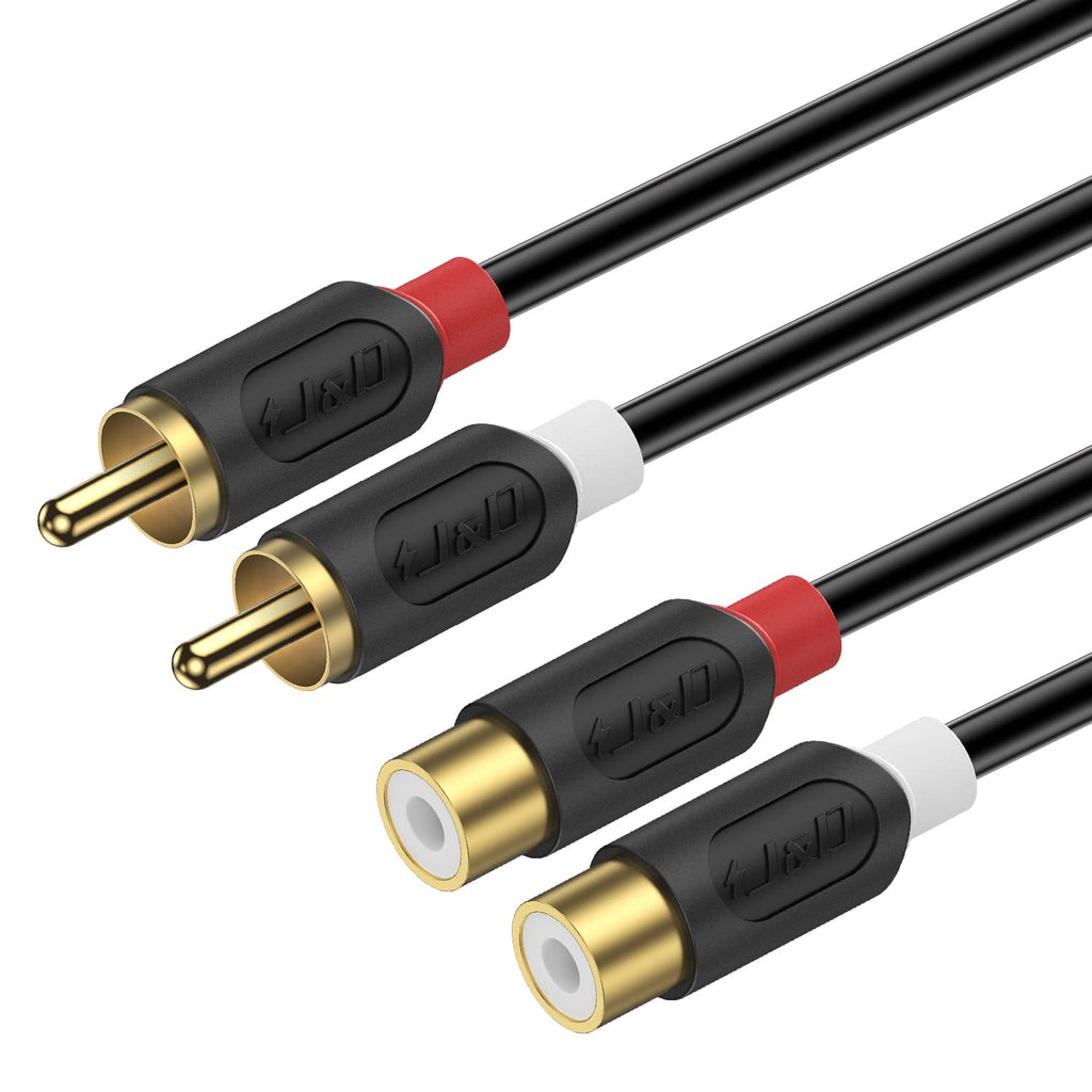 J&D 2 RCA Extension Cable, RCA Cable Gold Plated Audiowave Series 2 RCA Male to 2 RCA Female Stereo Audio Extension Cable, 3 Feet