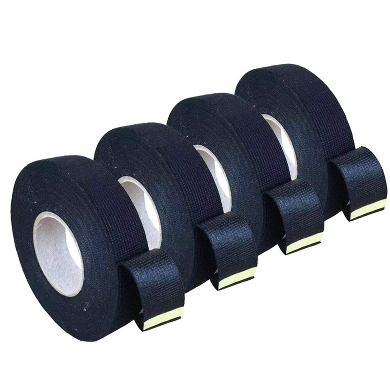 4 Rolls Wire Loom Harness Tape, Wiring Harness Cloth Tape, Black Adhesive Fabric Tape for Automobile Electrical Wire harnessing Noise Damping Heat Proof 19 mm X 15m