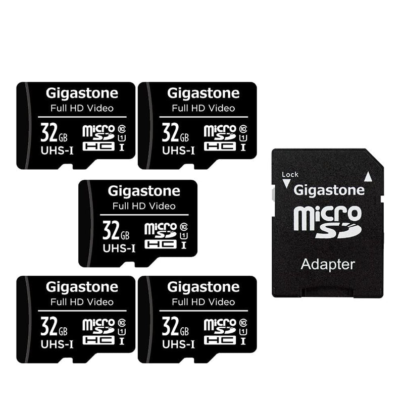 Gigastone 32GB 5-Pack Micro SD Card, Full HD Video, Surveillance Security Cam Action Camera Drone, 90MB/s Micro SDHC UHS-I U1 C10 Class 10 32GB Full HD Video 5-Pack
