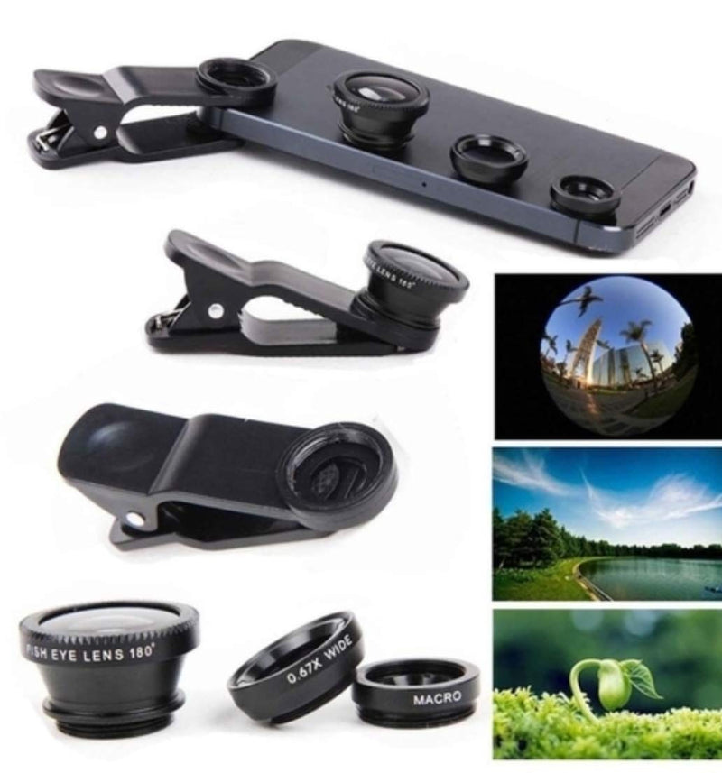 3 in 1 Camera Phone Lens Attachment kit Clip on PRO HD Macro-Lens Wide-Angle Lens Fisheye-Lens for All Phones