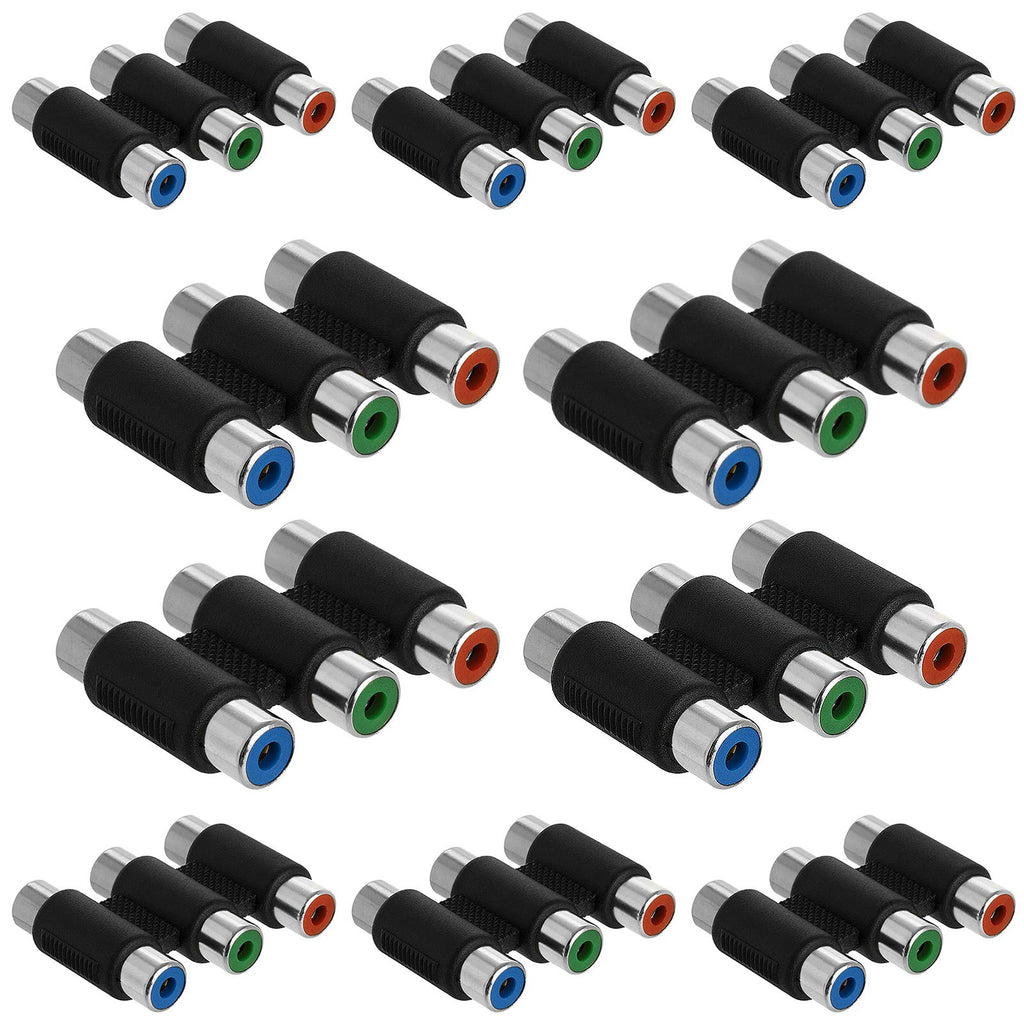 Cmple – 3-RCA Jacks Coupler Jointer – RGB Female 3-RCA Adapter Extension AV Audio Video F/F Cable Connector - (10 Pack) 10 Pack 3-RCA Red-Green-Blue