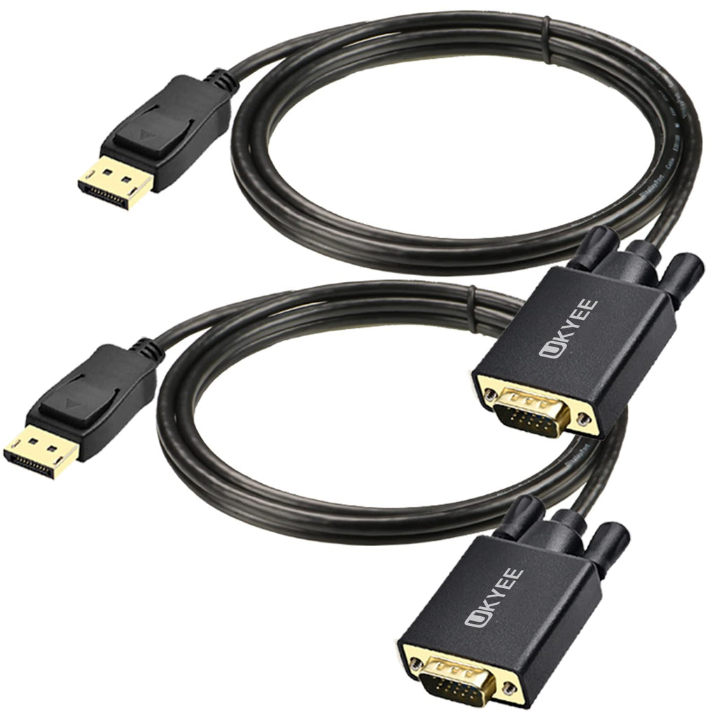 UKYEE Displayport to VGA Cable 6Ft 2-Pack, Display Port (DP) to VGA Adapter Cord 6 Feet for Computer Monitor Projector and More Gold-Plated… Black