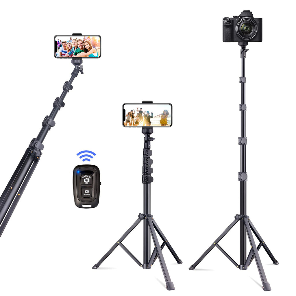 Phone Tripod, 63” iPhone Stand with Remote for Cell Phone, Tripod for iPhone 14 13 12 Pro Max/11/XR/X/8, Galaxy Note 8/S10 More