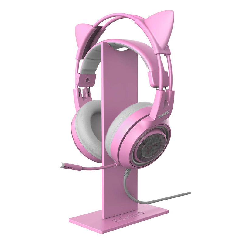 SOMIC Pink Headphone Stand Gaming Headset Holder with Solid Base and Flexible Earphone Hanger with Supporting for All Headphones Size