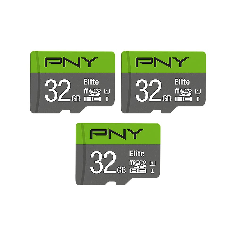 PNY 32GB Elite Class 10 U1 microSDHC Flash Memory Card 3-Pack - 100MB/s, Class 10, U1, Full HD, UHS-I, micro SD FLASH CARD - 3 PACK