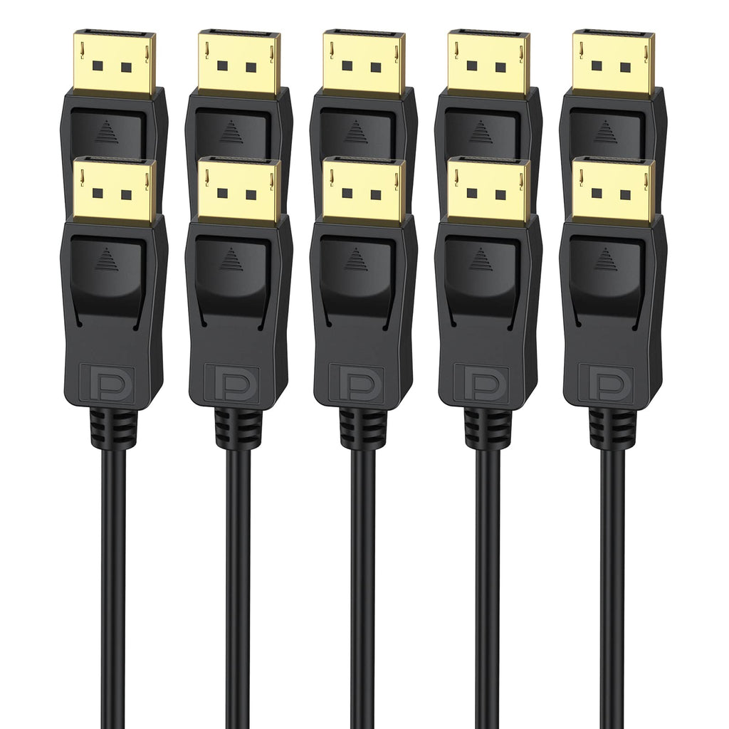 DisplayPort to DisplayPort Cable 6ft 5-Pack, DP to DP Display Port Cable UHD High Speed Cord 2K@144Hz, 2K@165Hz, 4K@60Hz, 3D for Laptop Display Docking Station 65p BLACK