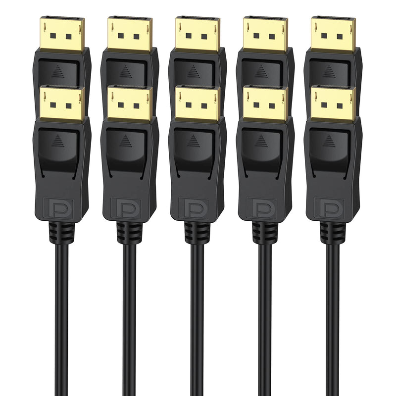 DisplayPort to DisplayPort Cable 6ft 5-Pack, DP to DP Display Port Cable UHD High Speed Cord 2K@144Hz, 2K@165Hz, 4K@60Hz, 3D for Laptop Display Docking Station 65p BLACK