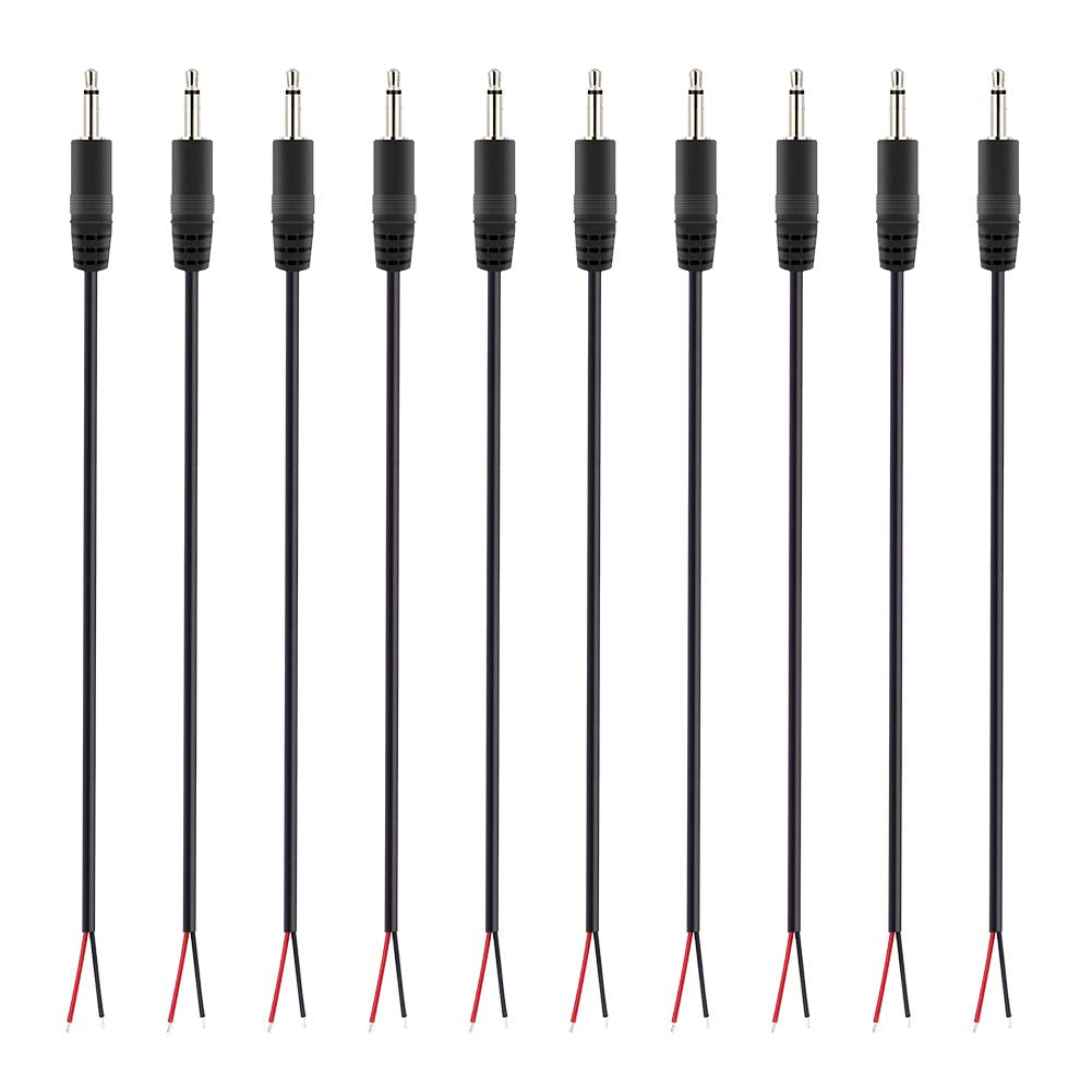 Fancasee 10 Pack Replacement 3.5mm Male Plug to Bare Wire Open End TS 2 Pole Mono 1/8" 3.5mm Plug Jack Connector Audio Cable Repair