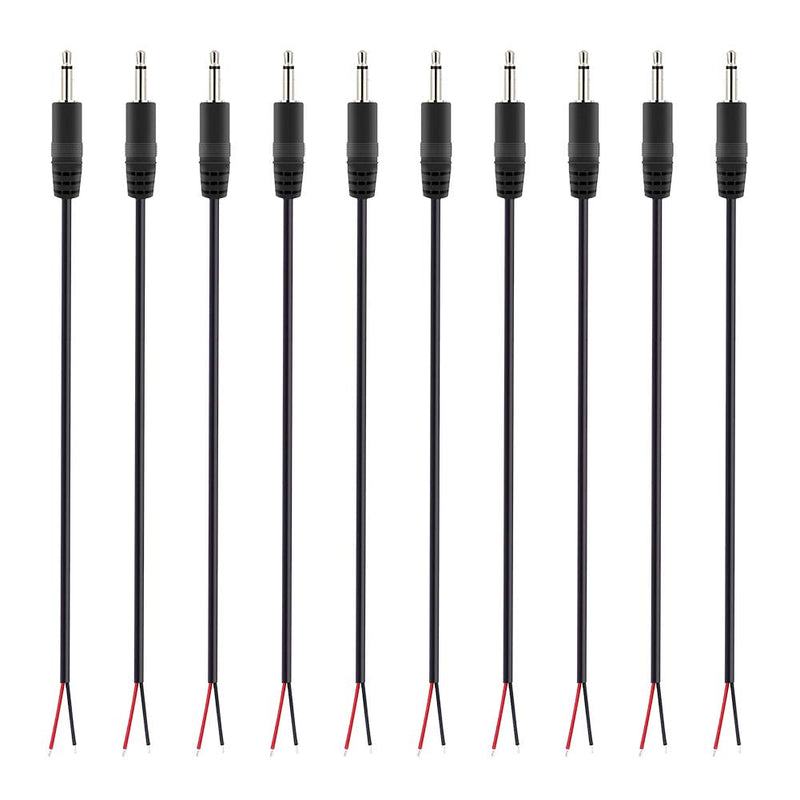 Fancasee 10 Pack Replacement 3.5mm Male Plug to Bare Wire Open End TS 2 Pole Mono 1/8" 3.5mm Plug Jack Connector Audio Cable Repair