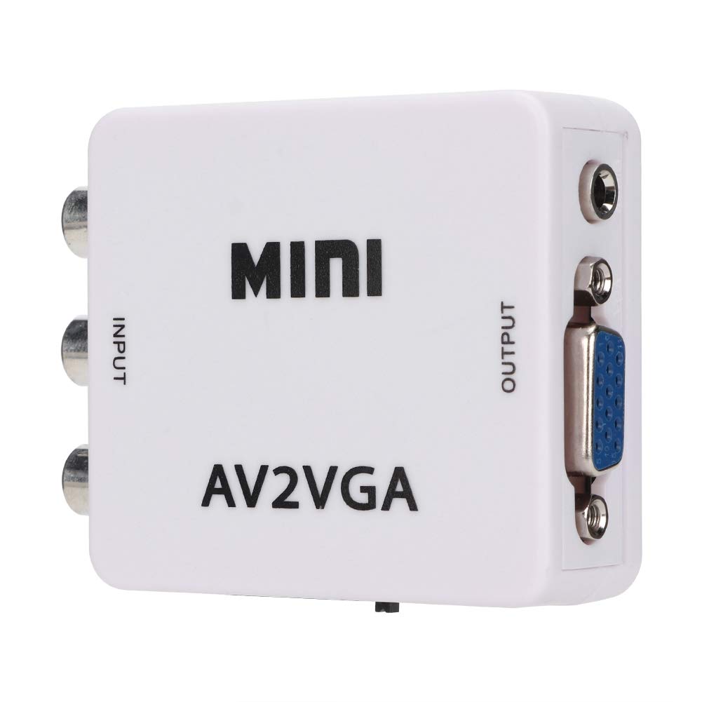 Mini VGA to Video Converter, Composite AV to VGA Adapter, TV SetTop Box Audio Video Converter (White) White